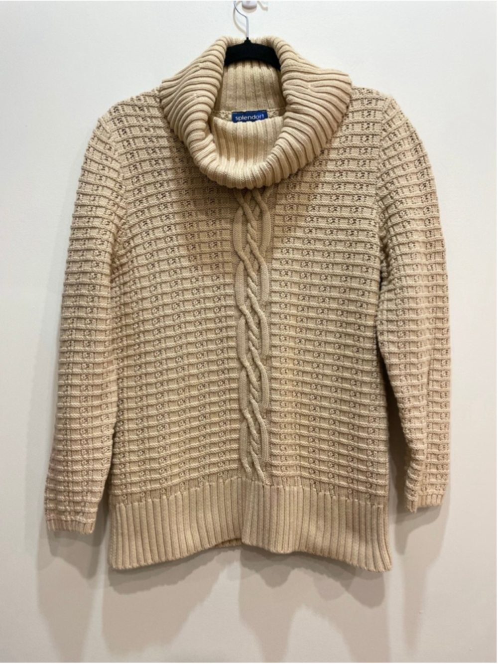Vintage 90s Splendor Chunky Cable Knit Cotton Sweater XL Cowl Neck Cottage